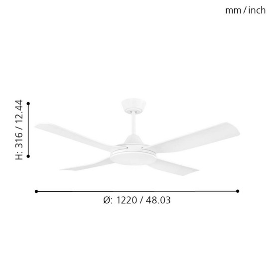 EGLO BONDI 1 fehér fényforrás nélküli mennyezeti ventilátor (EG-35088)   IP20