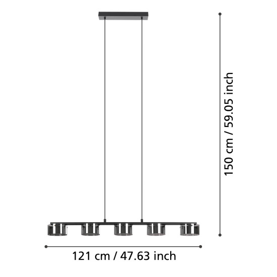 Eglo Copillos fekete-átlátszó LED függesztett lámpa (EGL-39875) LED 5 izzós IP20