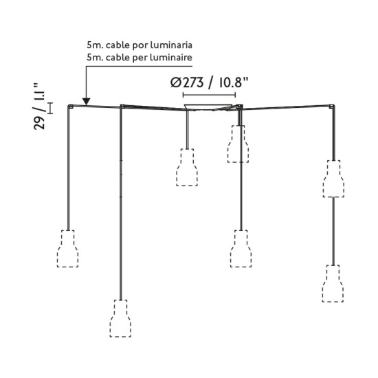 Faro Kombo fekete-szürke függesztett lámpa (FAR-68593-7L) E27 7 izzós IP20