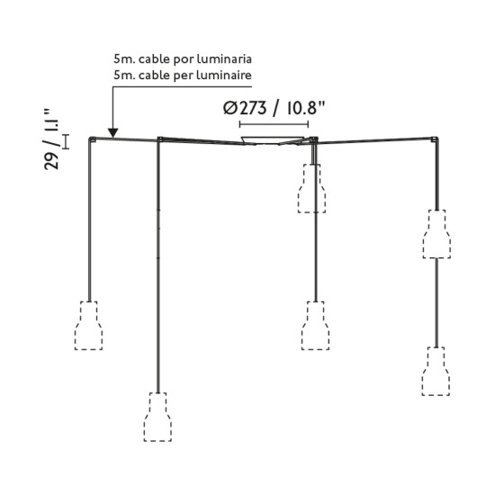 Faro Kombo fekete-szürke függesztett lámpa (FAR-68595-5L) E27 5 izzós IP20