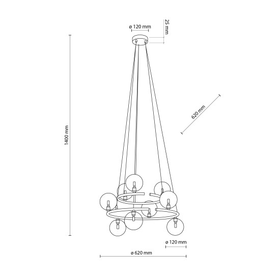 TK Lighting Anabelle fekete függesztett lámpa (TK-6845) G9 9 izzós IP20