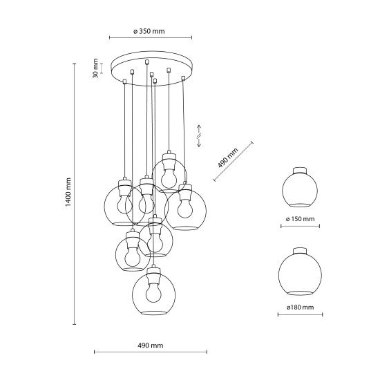 TK Lighting Cubus füstszínű függesztett lámpa (TK-10207) E27 7 izzós IP20