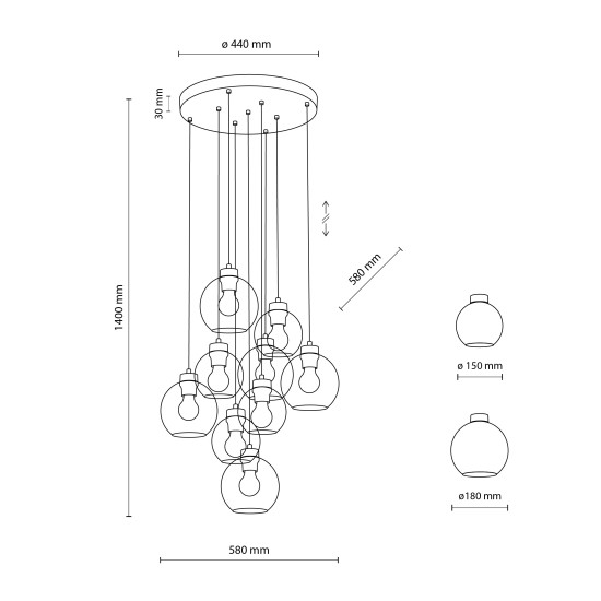 TK Lighting Cubus füstszínű függesztett lámpa (TK-10208) E27 9 izzós IP20