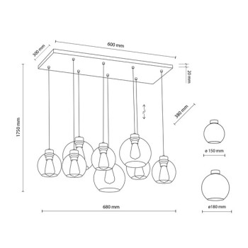 TK Lighting Cubus átlátszó-borostyán-füstszínű függesztett lámpa (TK-2834) E27 8 izzós IP20