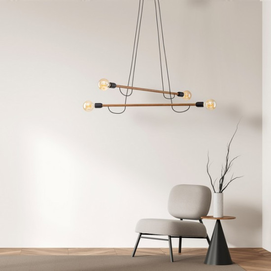 TK Lighting Helix Wood fekete-barna függesztett lámpa (TK-4949) E27 4 izzós IP20