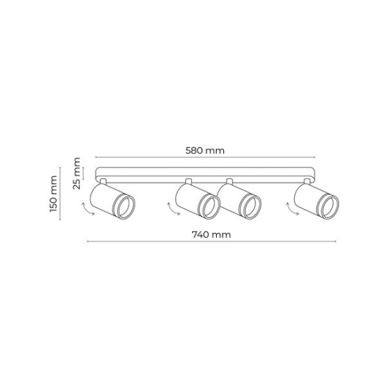 TK Lighting Jet fekete mennyezeti spotlámpa (TK-6916) GU10 4 izzós IP20