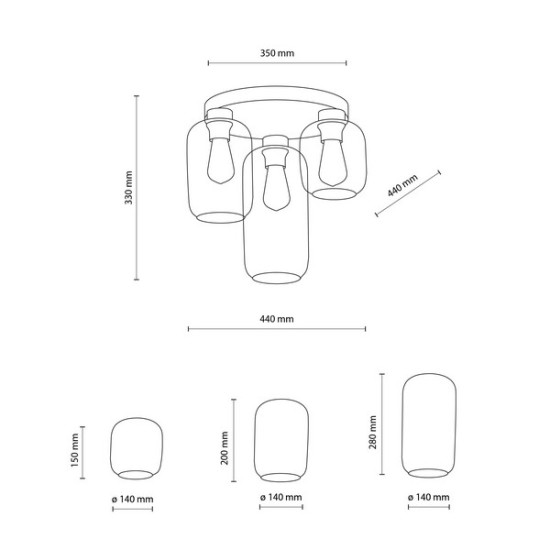 TK Lighting Marco átlátszó-színes mennyezeti lámpa (TK-3318) E27 3 izzós IP20