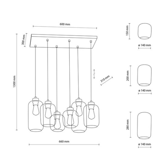 TK Lighting Marco átlátszó-színes függesztett lámpa (TK-3328) E27 6 izzós IP20