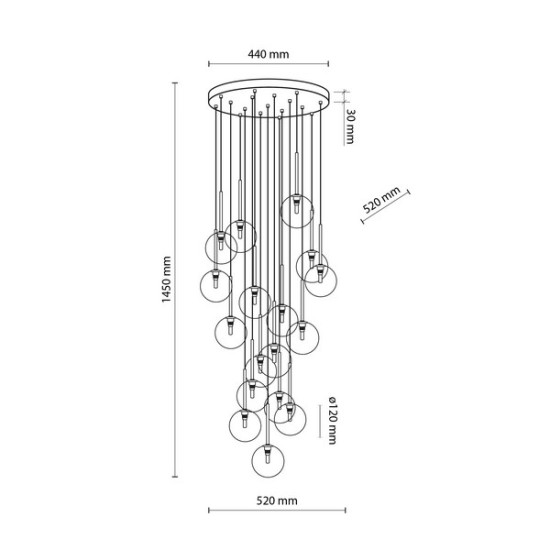 TK Lighting Nilos átlátszó-arany függesztett lámpa (TK-5945) G9 17 izzós IP20