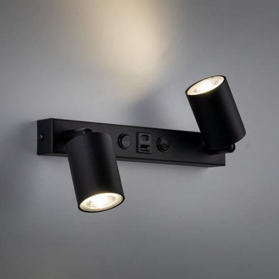 TK Lighting Top USB fekete fali spotlámpa (TK-10277) GU10 2 izzós IP20