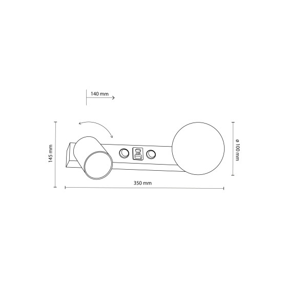 TK Lighting Vox USB fekete falikar (TK-10152) GU10+G9 2 izzós IP20